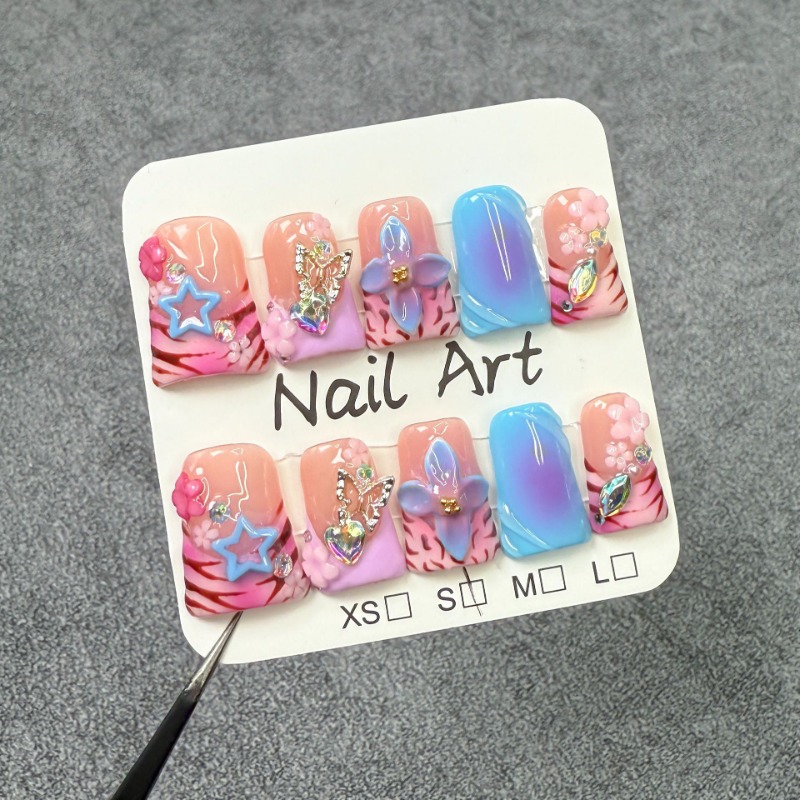 10pcs Kuku Palsu Buatan Tangan - 3D Printing Nails ulasan dan harga