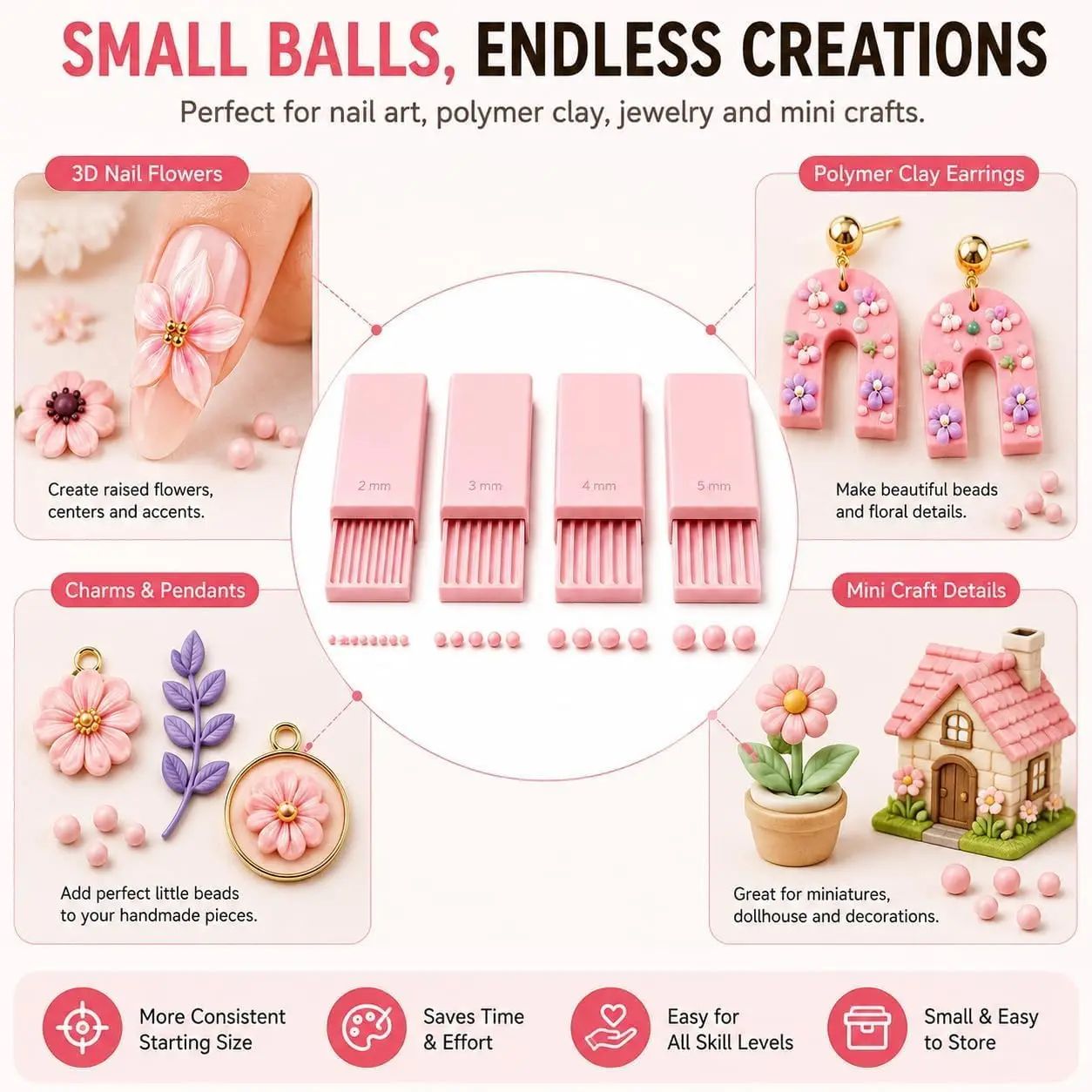 4PCS Alat Pembuat Bola Gel Tan - 3D Printing Nails ulasan dan harga