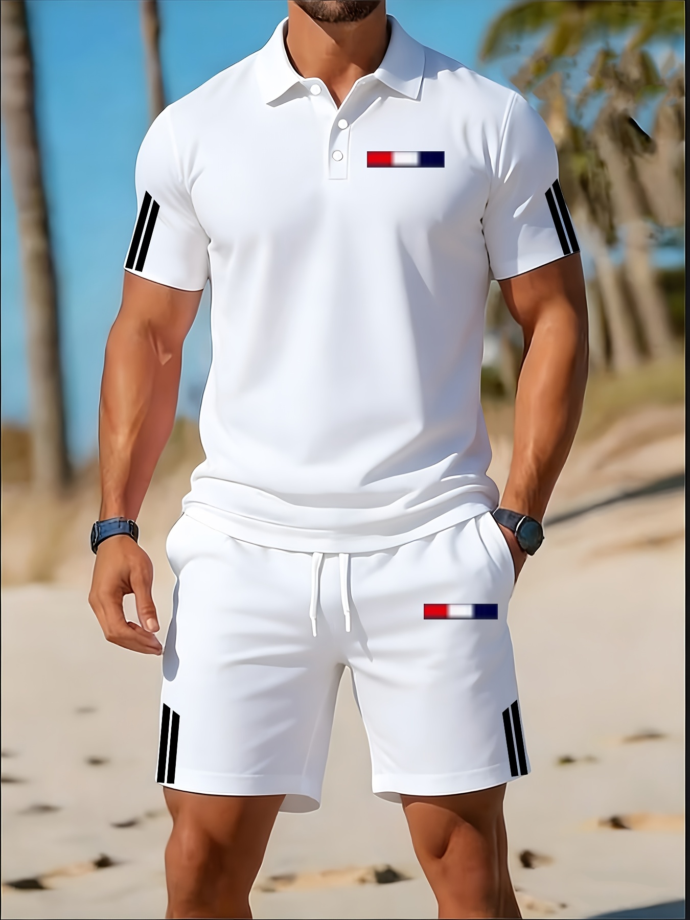 Set Kaos Polo Pria Musim Panas - 3D Printing Design ulasan dan harga