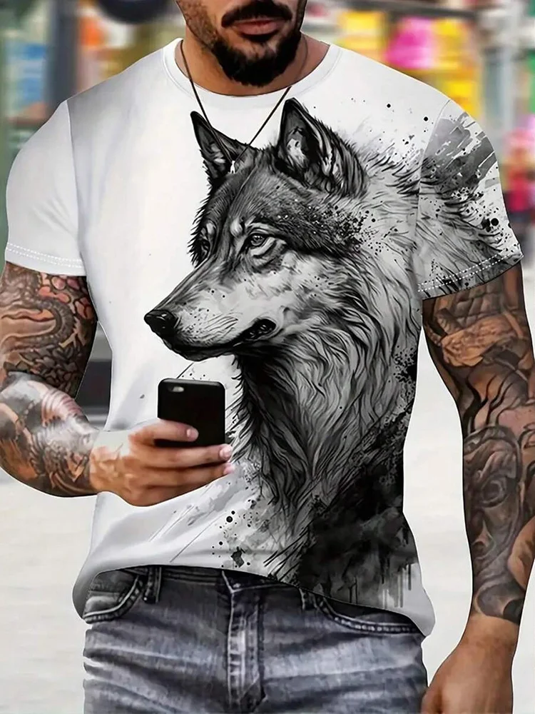Kaos Pria 3D Motif Serigala Ka - 3D Printing On Fabric ulasan dan harga