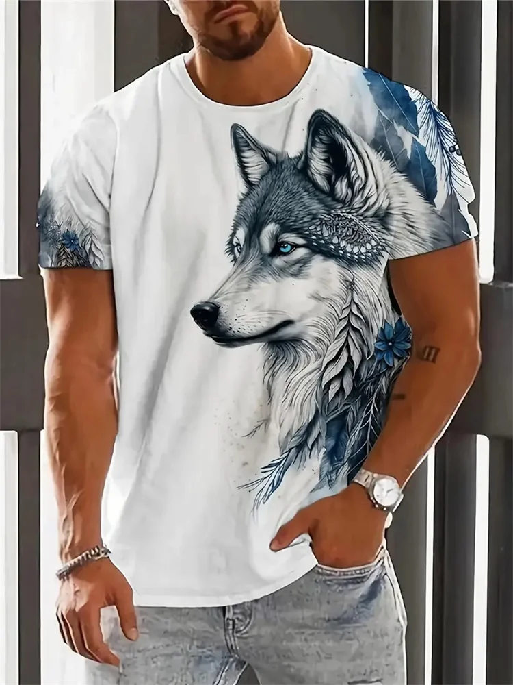 Kaos Pria 3D Motif Serigala Ka - 3D Printing On Fabric ulasan dan harga